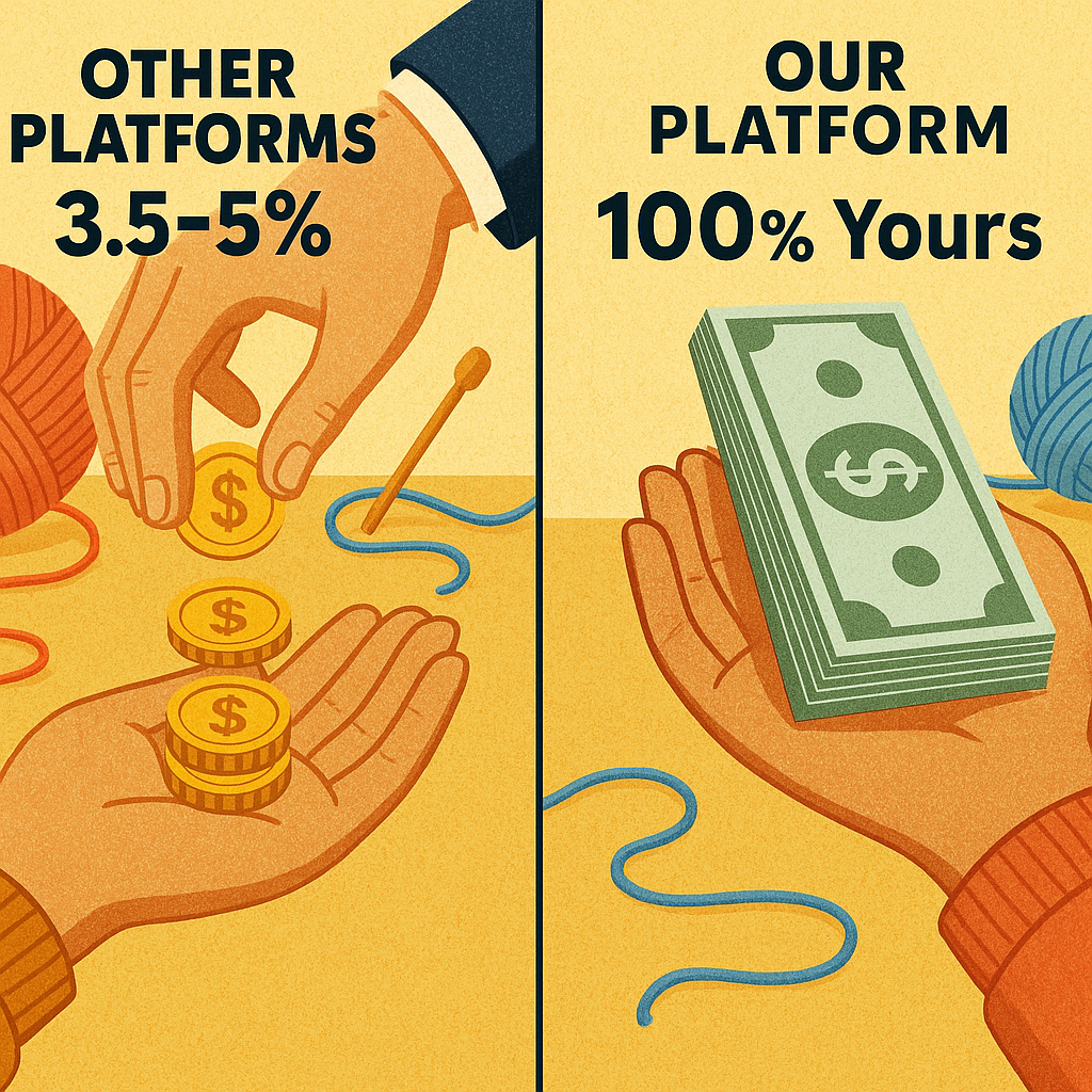 Platform fee comparison: Other platforms take 3.5-5%, we let you keep 100%
